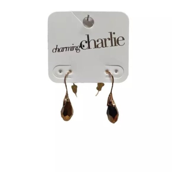 Charming Charlie Gold Tone Citron Color Teardrop Charm Dangle Pierce Earrings - Picture 1 of 4